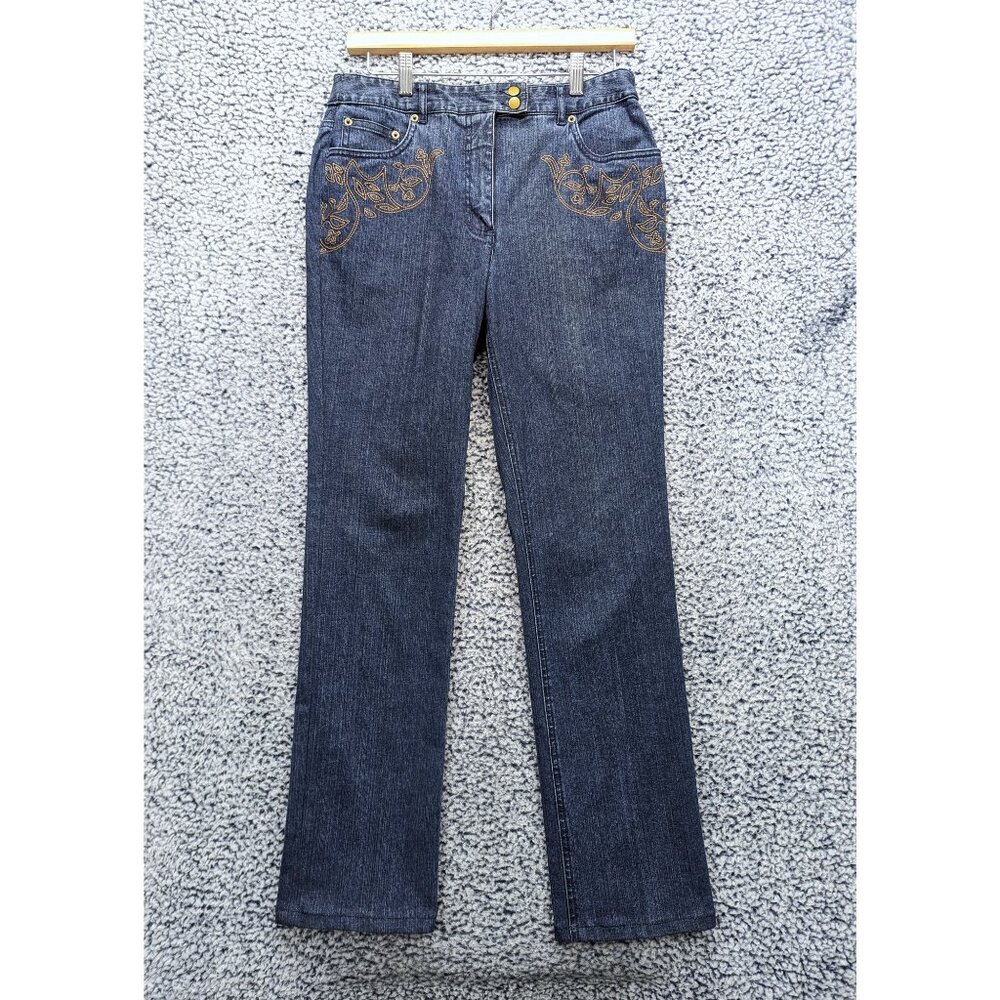 VTG Talbots High Rise Straight Leg Western Jeans Size 10 Embroidered Rodeo Blue